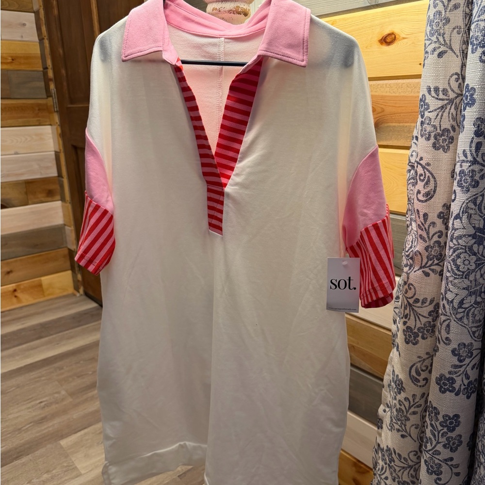 SO Women's Pink and White Striped Mini Dress